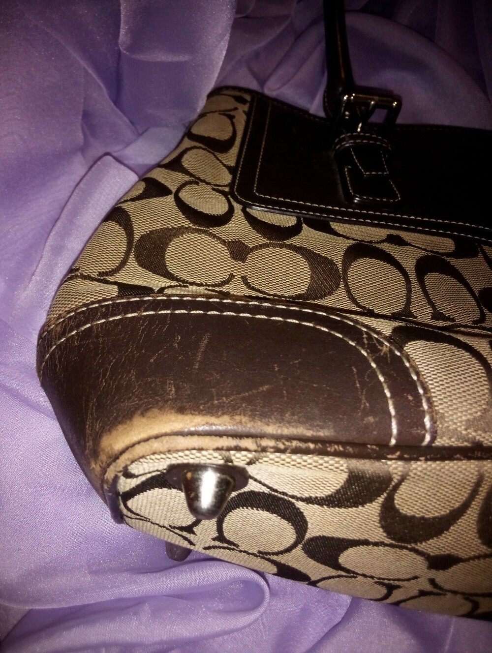 Coach Brown Signature Canvas Tote with Dark Brown Leather Trim - Picture 8 of 16